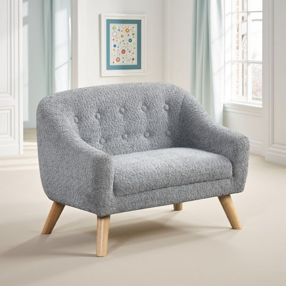Aelia Kids Size Sofa Chair, Wood Legs, Gray Tufted Chenille 29 Inch -BM335482