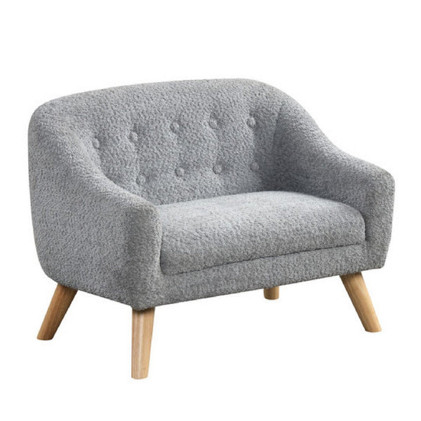 Aelia Kids Size Sofa Chair, Wood Legs, Gray Tufted Chenille 29 Inch -BM335482