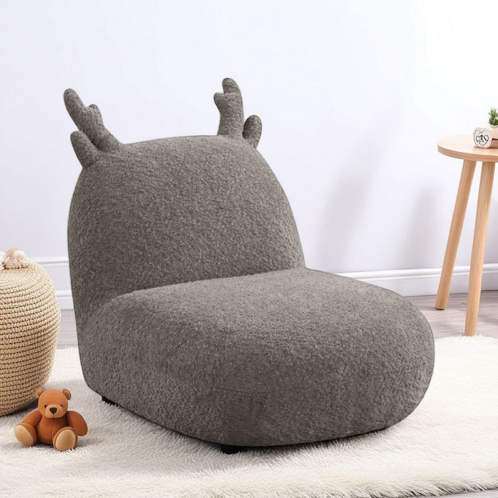 Wesie Deer Shaped Kids Chair, Sculpted Ear and Antlers, Brown Chenille -BM335484