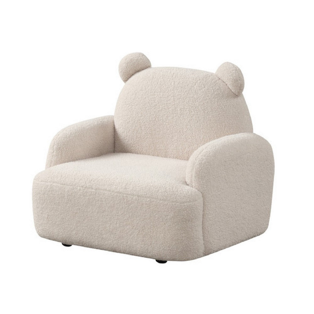 Raye Bear Shaped Kids Armchair with Black Legs, Beige Teddy Velvet  -BM335485