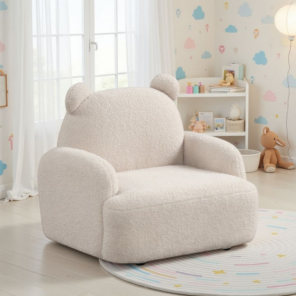 Raye Bear Shaped Kids Armchair with Black Legs, Beige Teddy Velvet  -BM335485