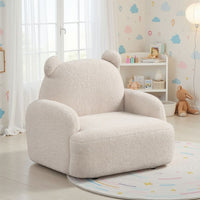 Raye Bear Shaped Kids Armchair with Black Legs, Beige Teddy Velvet  -BM335485