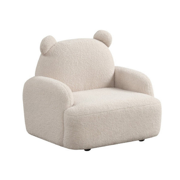 Raye Bear Shaped Kids Armchair with Black Legs, Beige Teddy Velvet  -BM335485