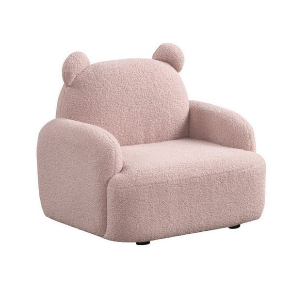 Raye Bear Shaped Kids Armchair with Black Legs, Pink Teddy Velvet  -BM335486