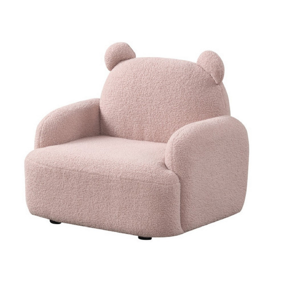 Raye Bear Shaped Kids Armchair with Black Legs, Pink Teddy Velvet  -BM335486