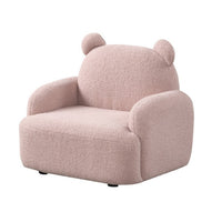 Raye Bear Shaped Kids Armchair with Black Legs, Pink Teddy Velvet  -BM335486