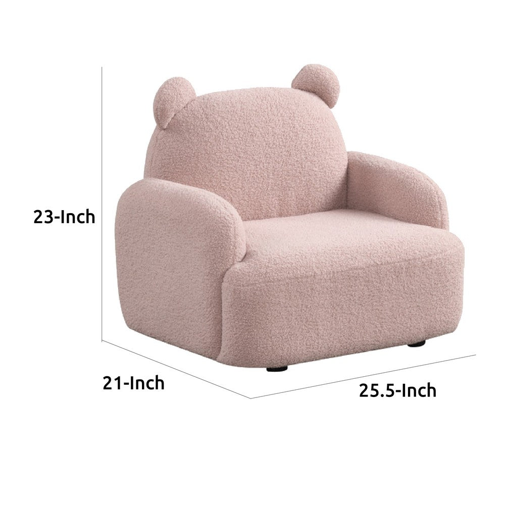 Raye Bear Shaped Kids Armchair with Black Legs, Pink Teddy Velvet  -BM335486