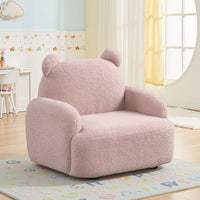Raye Bear Shaped Kids Armchair with Black Legs, Pink Teddy Velvet  -BM335486