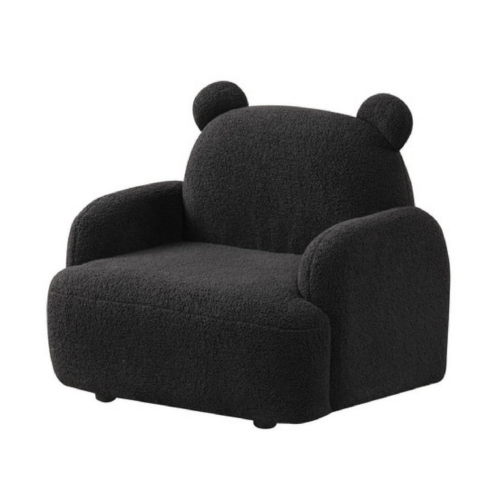 Raye Bear Shaped Kids Armchair with Black Legs, Black Teddy Velvet  -BM335487