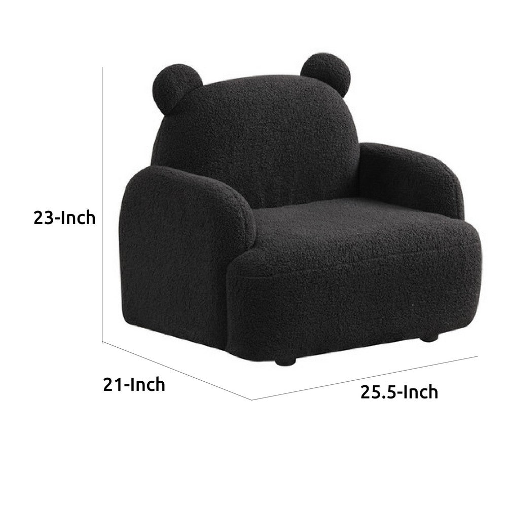 Raye Bear Shaped Kids Armchair with Black Legs, Black Teddy Velvet  -BM335487