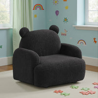Raye Bear Shaped Kids Armchair with Black Legs, Black Teddy Velvet  -BM335487