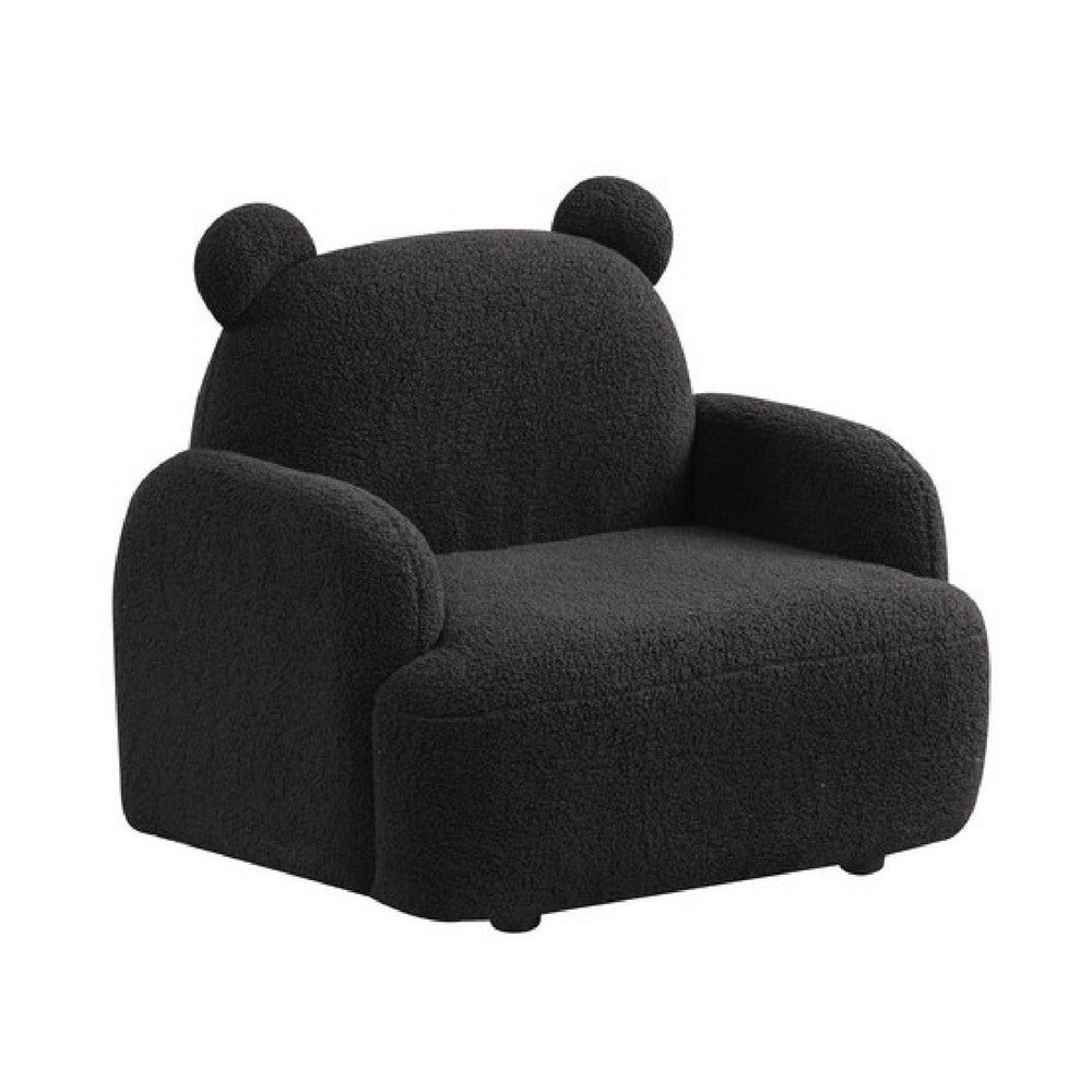 Raye Bear Shaped Kids Armchair with Black Legs, Black Teddy Velvet  -BM335487