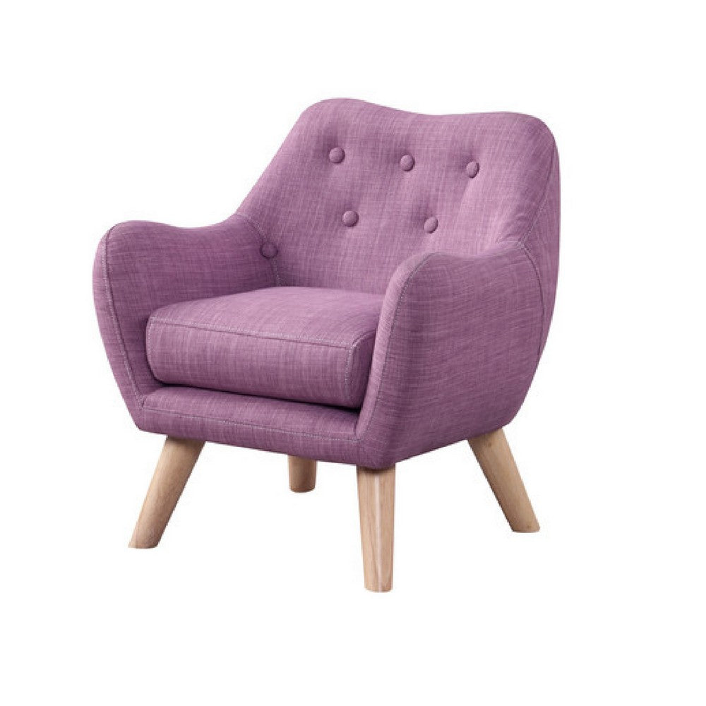 Binie Kids Chair w Wood Angled Legs, Pink Purple Button Tufted Linen -BM335488