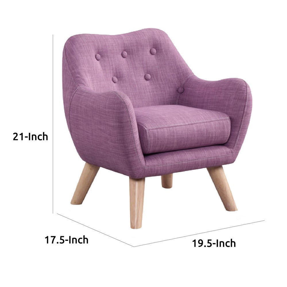 Binie Kids Chair w Wood Angled Legs, Pink Purple Button Tufted Linen -BM335488