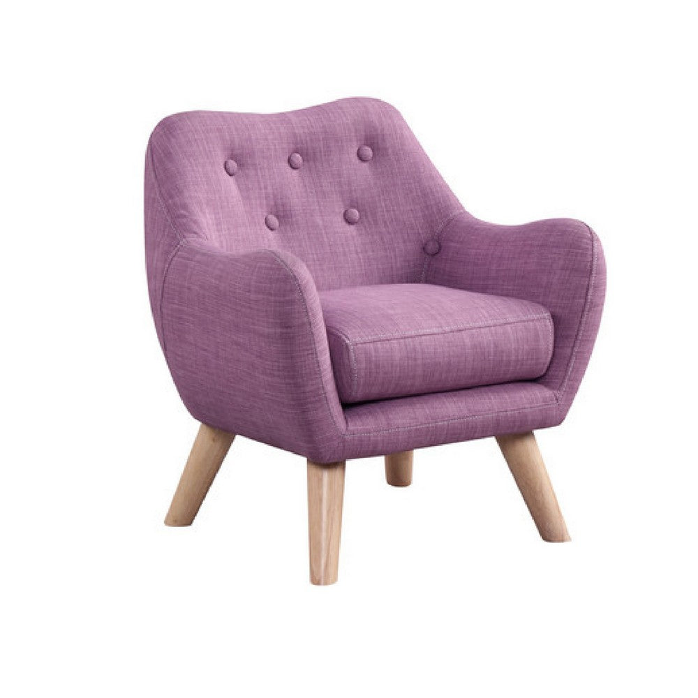 Binie Kids Chair w Wood Angled Legs, Pink Purple Button Tufted Linen -BM335488