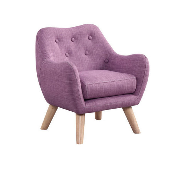 Binie Kids Chair w Wood Angled Legs, Pink Purple Button Tufted Linen -BM335488