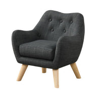 Binie Kids Chair with Wood Angled Legs, Gray Button Tufted Linen -BM335489