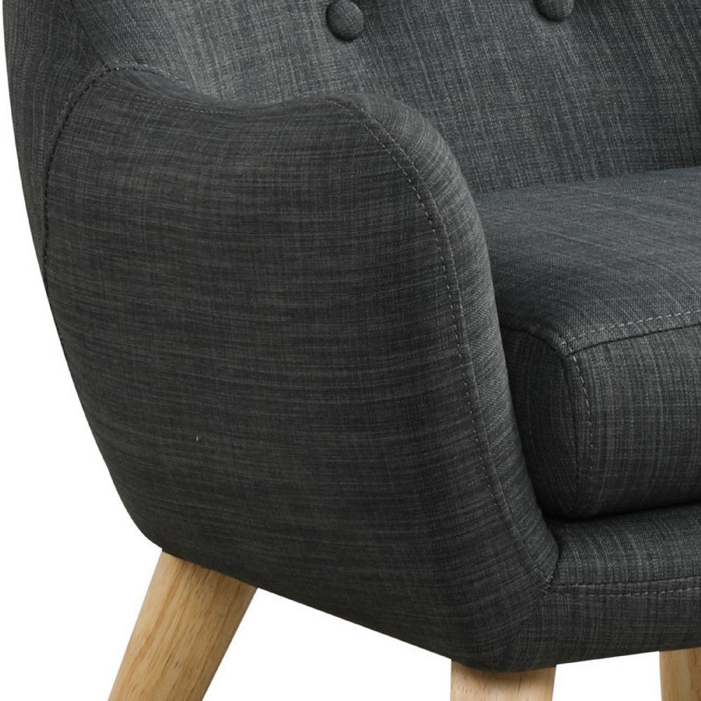 Binie Kids Chair with Wood Angled Legs, Gray Button Tufted Linen -BM335489