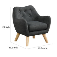 Binie Kids Chair with Wood Angled Legs, Gray Button Tufted Linen -BM335489