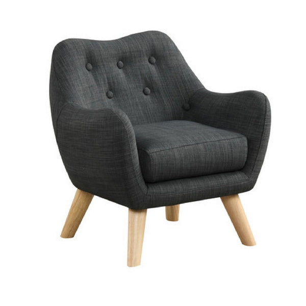 Binie Kids Chair with Wood Angled Legs, Gray Button Tufted Linen -BM335489