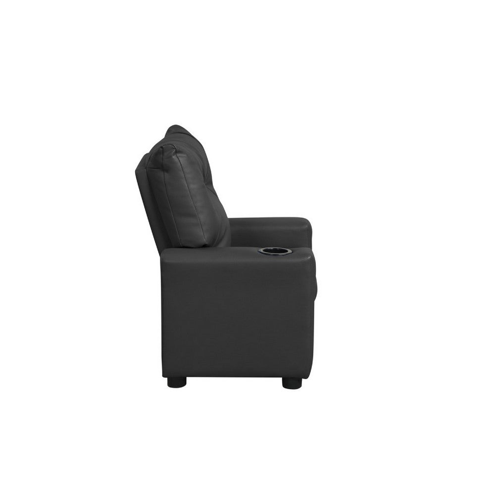 Chang Kids Recliner Chair, Built In Cupholder, Black Faux Leather -BM335490