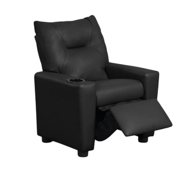 Chang Kids Recliner Chair, Built In Cupholder, Black Faux Leather -BM335490