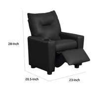 Chang Kids Recliner Chair, Built In Cupholder, Black Faux Leather -BM335490