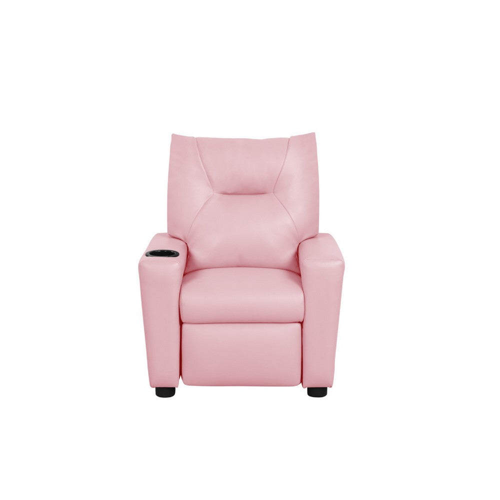 Chang Kids Recliner Chair, Built In Cupholder, Pink Faux Leather -BM335491