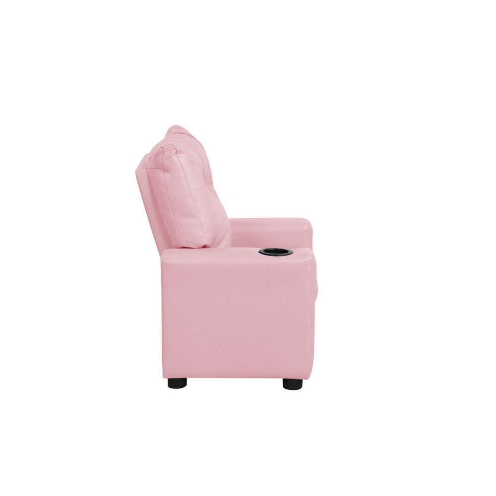 Chang Kids Recliner Chair, Built In Cupholder, Pink Faux Leather -BM335491