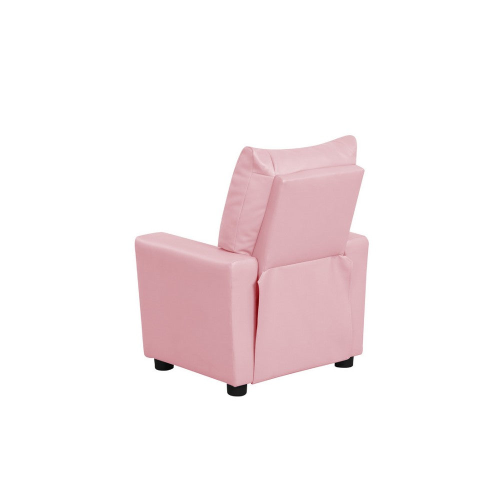 Chang Kids Recliner Chair, Built In Cupholder, Pink Faux Leather -BM335491