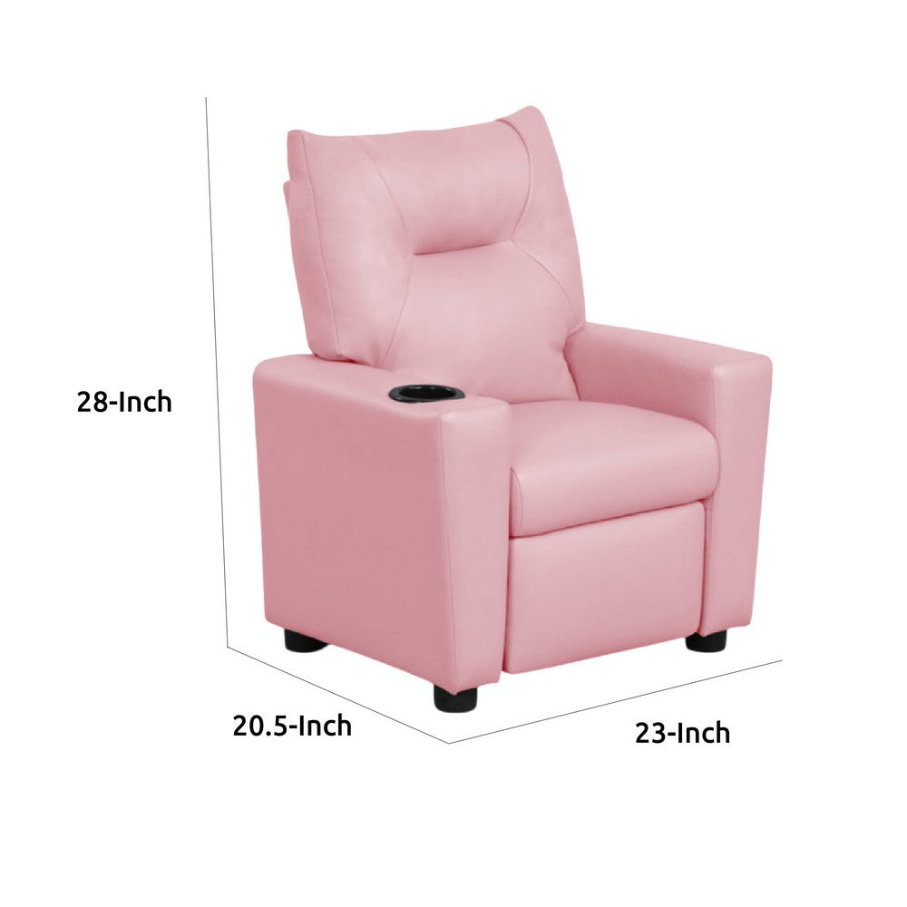 Chang Kids Recliner Chair, Built In Cupholder, Pink Faux Leather -BM335491