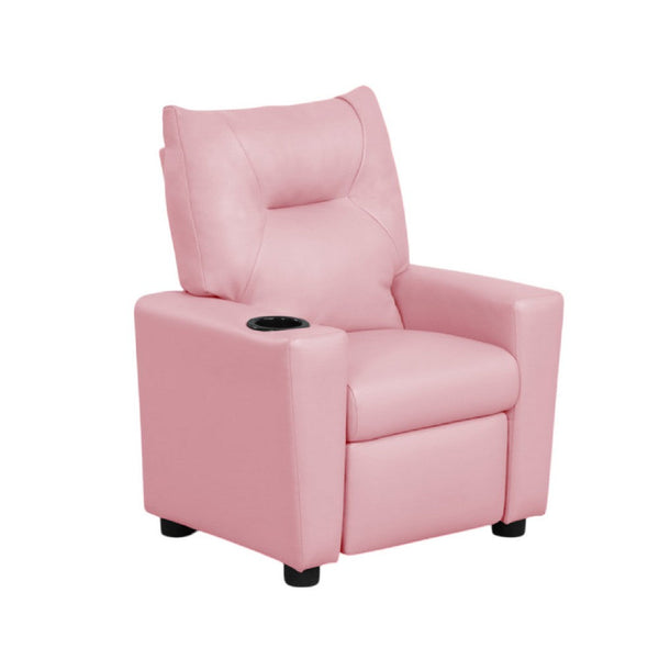 Chang Kids Recliner Chair, Built In Cupholder, Pink Faux Leather -BM335491