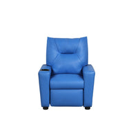 Chang Kids Recliner Chair, Built In Cupholder, Blue Faux Leather -BM335492