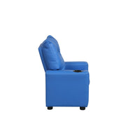Chang Kids Recliner Chair, Built In Cupholder, Blue Faux Leather -BM335492
