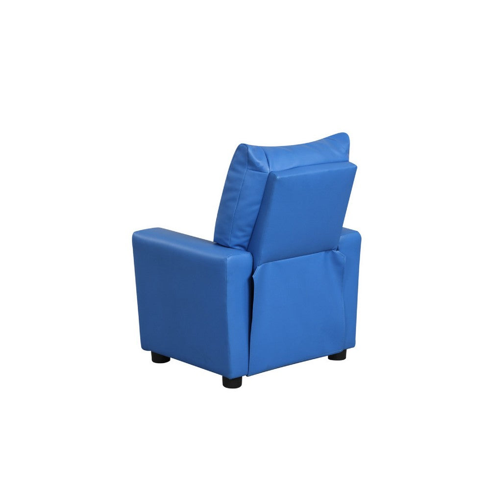 Chang Kids Recliner Chair, Built In Cupholder, Blue Faux Leather -BM335492