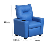 Chang Kids Recliner Chair, Built In Cupholder, Blue Faux Leather -BM335492