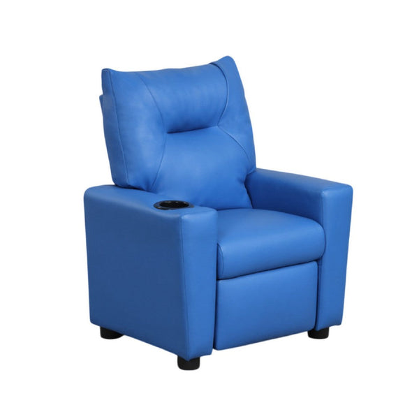Chang Kids Recliner Chair, Built In Cupholder, Blue Faux Leather -BM335492