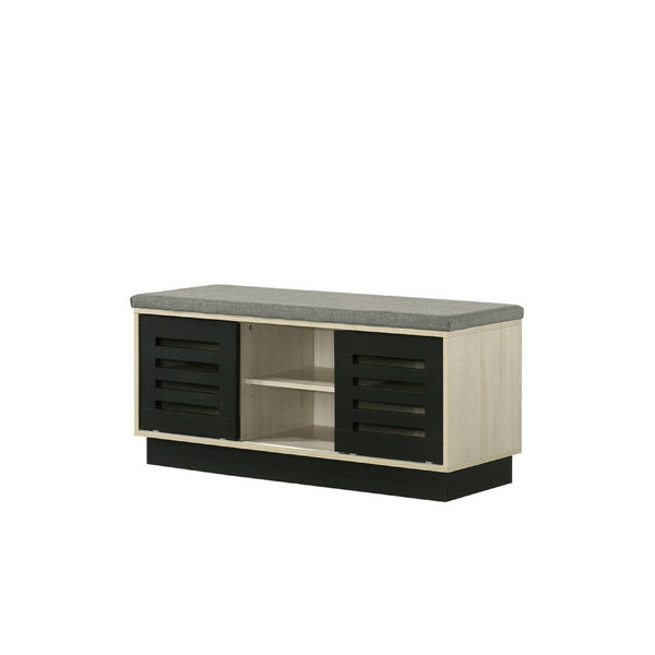 Moxie Shoe Cabinet, Black Sliding Doors, Fabric Top, Oak Wood 39 Inch -BM335493