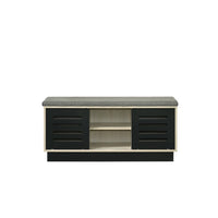 Moxie Shoe Cabinet, Black Sliding Doors, Fabric Top, Oak Wood 39 Inch -BM335493