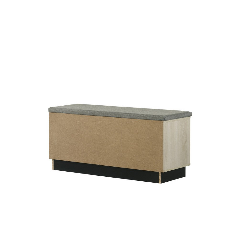 Moxie Shoe Cabinet, Black Sliding Doors, Fabric Top, Oak Wood 39 Inch -BM335493