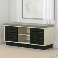 Moxie Shoe Cabinet, Black Sliding Doors, Fabric Top, Oak Wood 39 Inch -BM335493