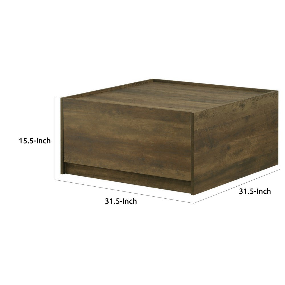 Trav Square Coffee Table, 2 Drawer, Raised Lip Tray Top, Brown 32 Inch -BM335494