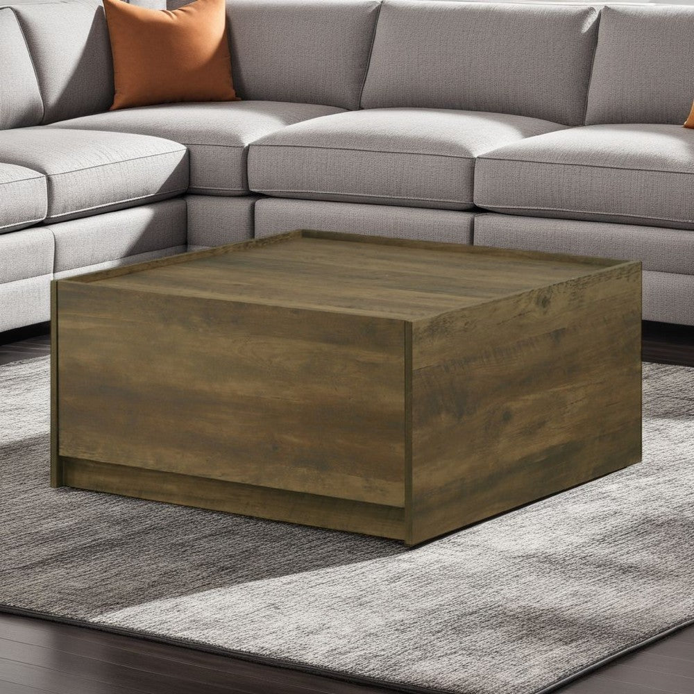 Trav Square Coffee Table, 2 Drawer, Raised Lip Tray Top, Brown 32 Inch -BM335494