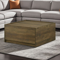 Trav Square Coffee Table, 2 Drawer, Raised Lip Tray Top, Brown 32 Inch -BM335494