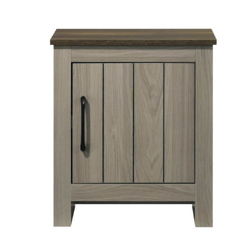 Nena End Table with Cabinet Door, Brown Wood Top, Oak Gray 22 Inch -BM335497