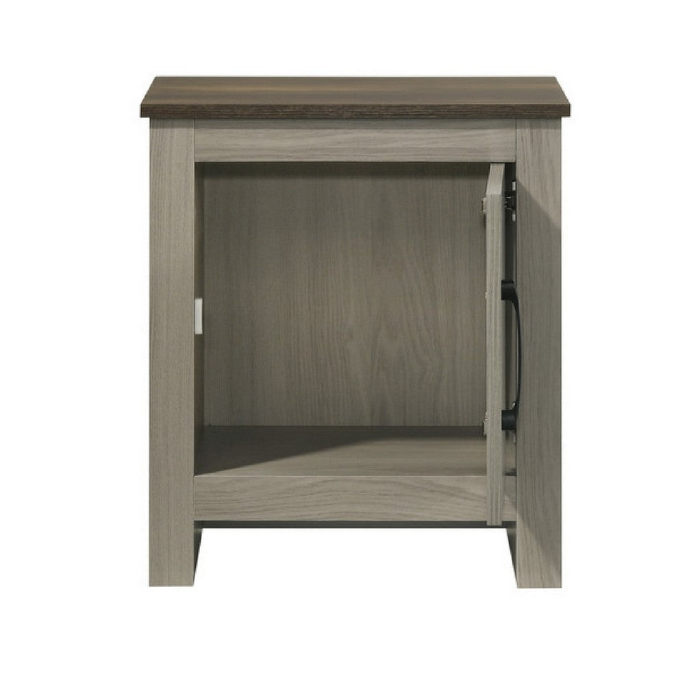 Nena End Table with Cabinet Door, Brown Wood Top, Oak Gray 22 Inch -BM335497