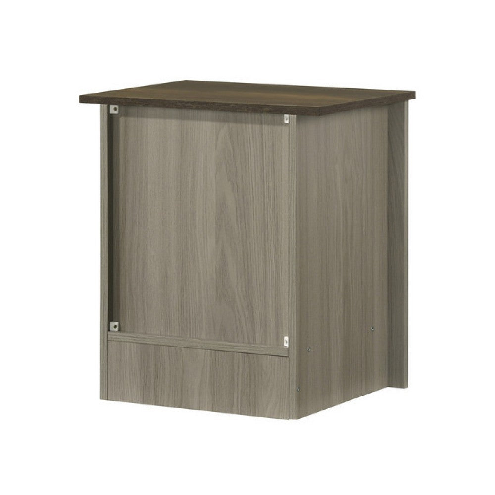 Nena End Table with Cabinet Door, Brown Wood Top, Oak Gray 22 Inch -BM335497