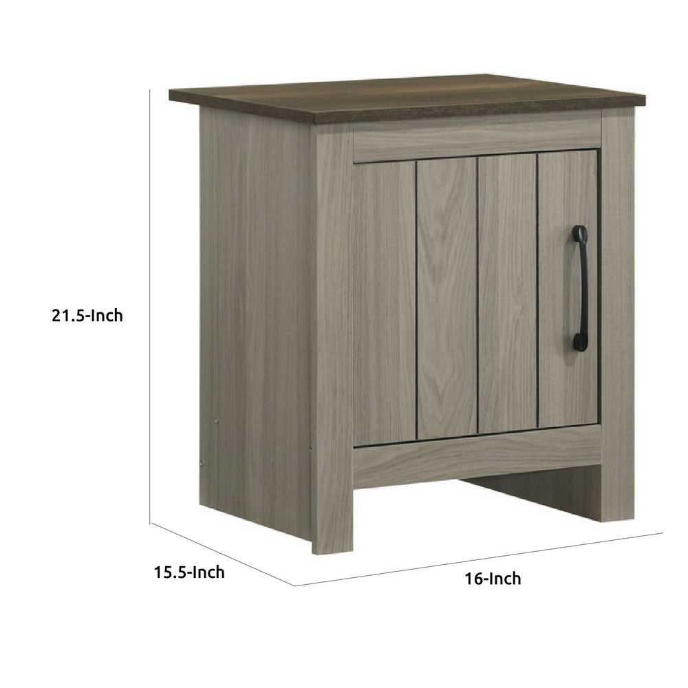 Nena End Table with Cabinet Door, Brown Wood Top, Oak Gray 22 Inch -BM335497