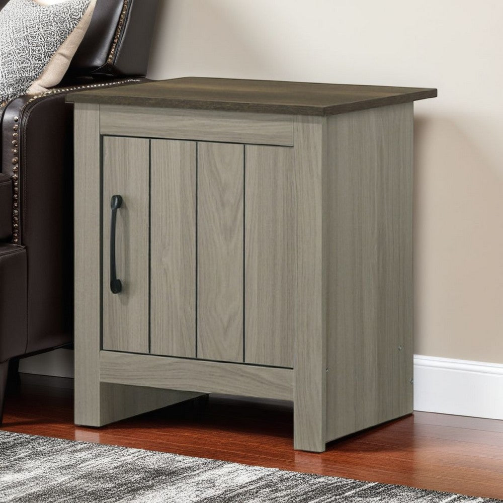 Nena End Table with Cabinet Door, Brown Wood Top, Oak Gray 22 Inch -BM335497