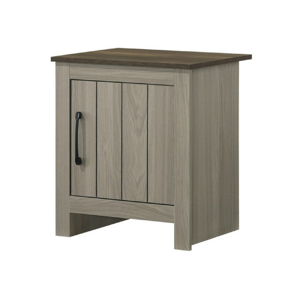 Nena End Table with Cabinet Door, Brown Wood Top, Oak Gray 22 Inch -BM335497